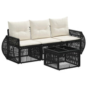 Set Divano da Giardino 4 pcs Nero e Bianco Crema polyrattan
