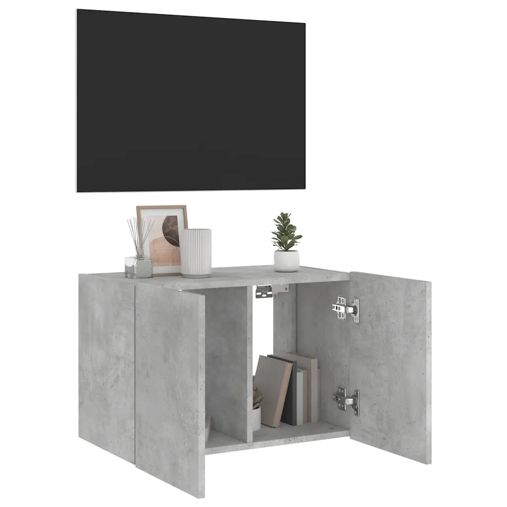 Mobile TV a Parete con Luci LED-Mobile TV a Muro Grigio Cemento 60x35x41 cm