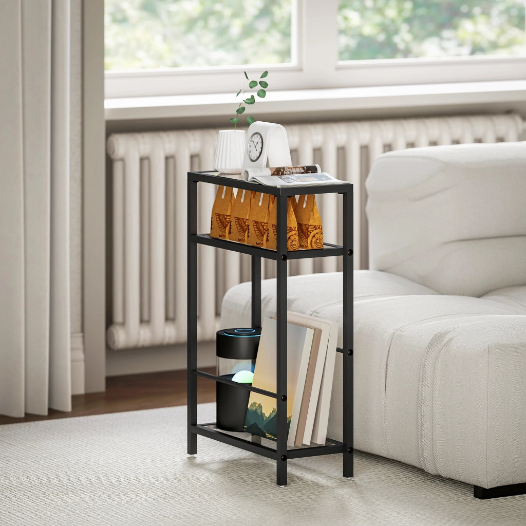 Scaffale 3 Livelli con Ripiani in Vetro ¨C Minimal ¨C Nero 80x24x18 cm