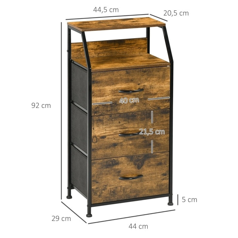 Comodino con 3 cassetti e 2 ripiani, stile industriale