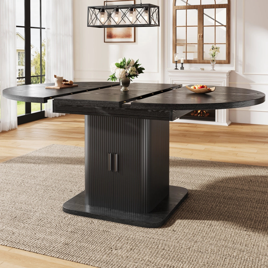 TAVOLO Ovale Allungabile 110-149,8 cm MDF Nero con contenitore