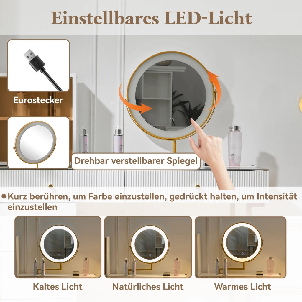 Toeletta con specchio LED a 3 colori - per camera da letto - 120×45×115 cm - bianco