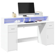 Scrivania con Luci LED Bianca 160x55x91 cm in Legno Multistrato