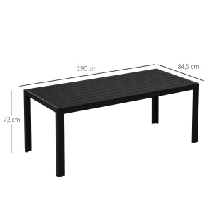 Tavolo da giardino in legno composito e alluminio, 190 x 84,5 x 72 cm, nero