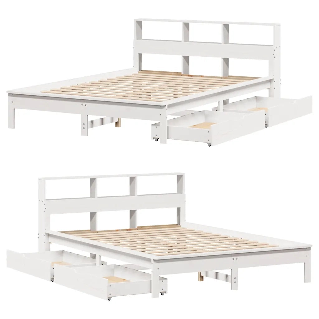 Letto Libreria senza Materasso-Struttura Letto con contenitore Bianco 140x190 cm Legno di Pino 251982