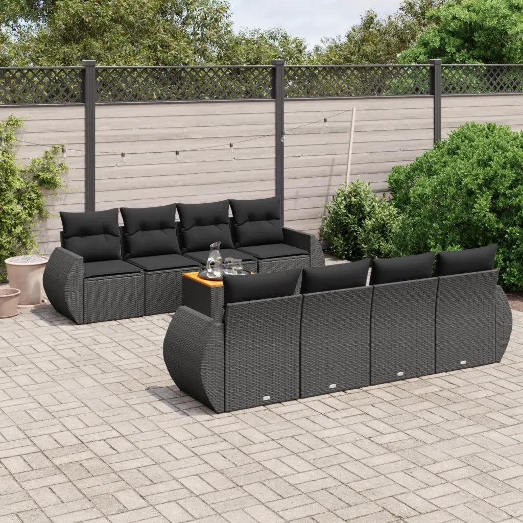 Set Divani da Giardino 9 pz con Cuscini Nero in Polyrattan 3224921