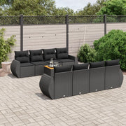 Set Divani da Giardino 9 pz con Cuscini Nero in Polyrattan 3224921