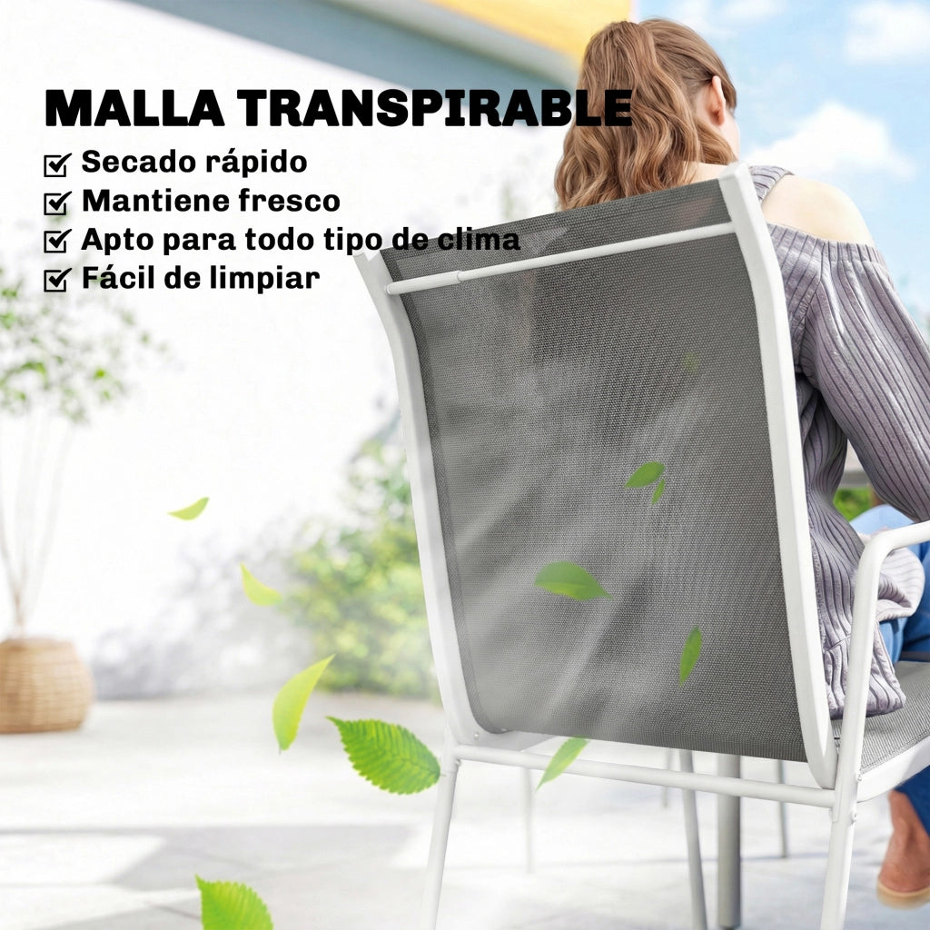 Set Tavolo e Sedie da Giardino con Vetro Temperato ¨C zephmum ¨C Grigio 6 Pezzi Pieghevoli