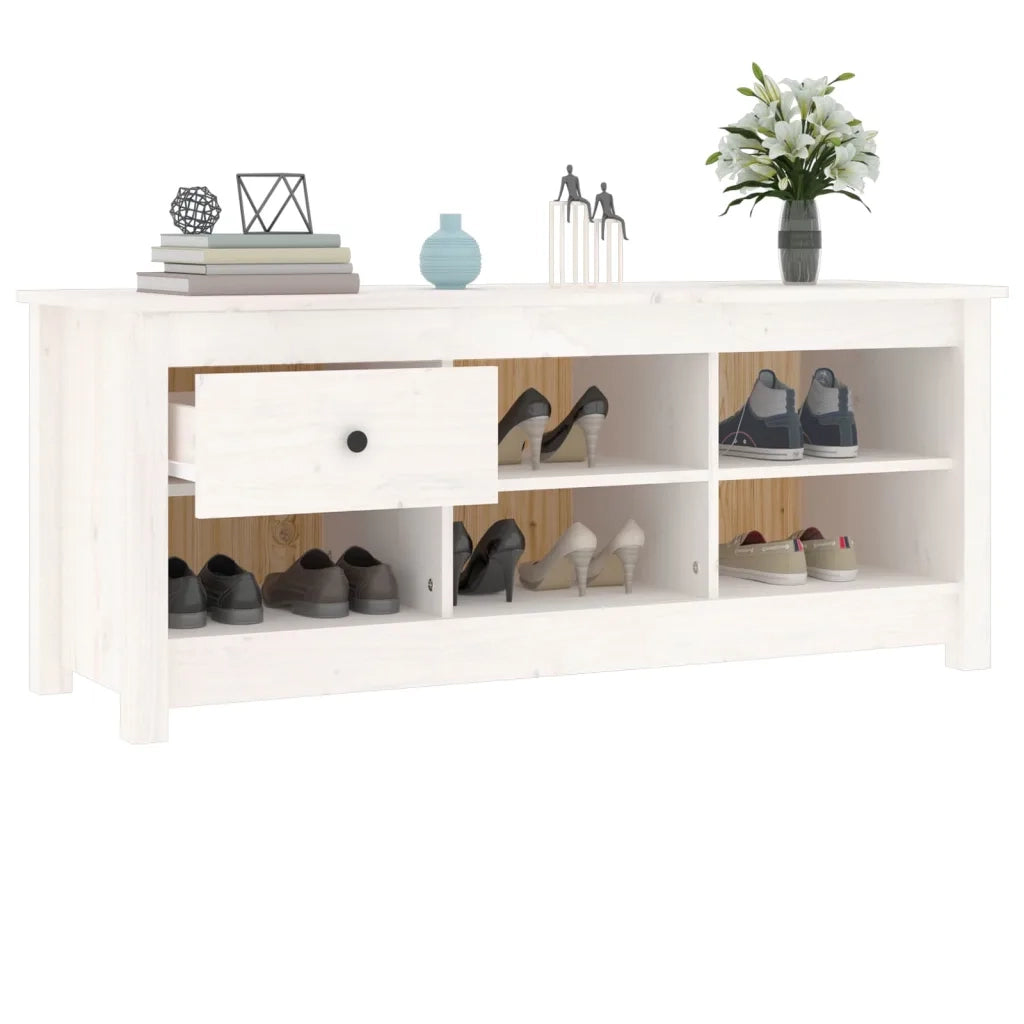 Scarpiera-Scaffale per scarpe Bianca 110x38x45,5 cm in Legno Massello di Pino 474548