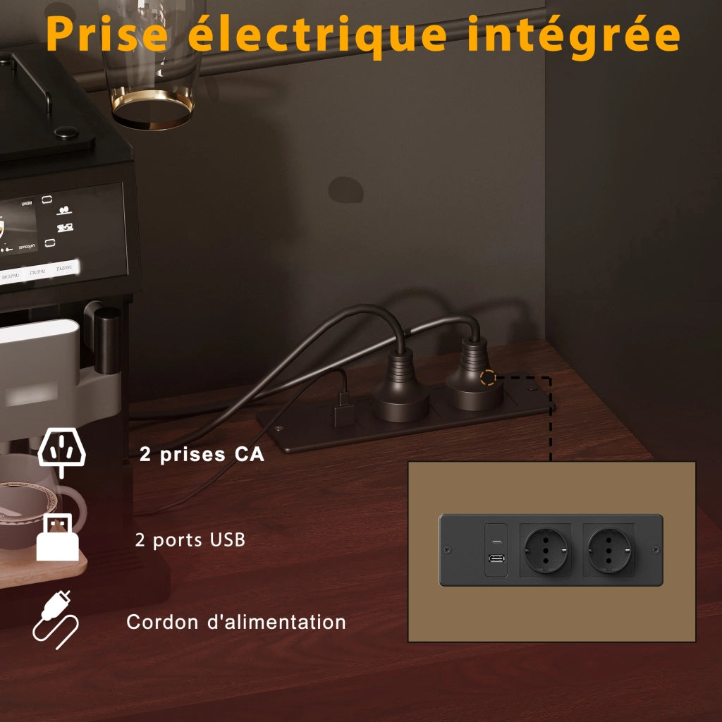 OKWISH Credenza Alta da Cucina con 4 Ante e 3 Cassetti, LED, Prese e Porte USB, per Cucina o Soggiorno, 120×40×170 cm