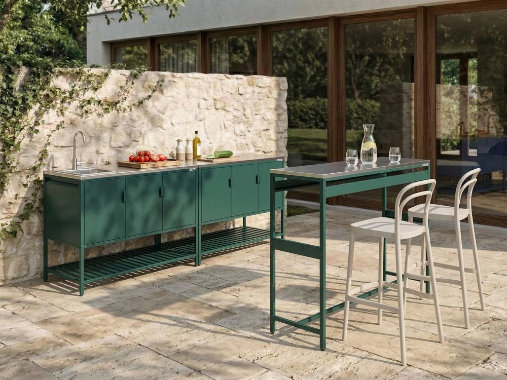 Armadietto da giardino in acciaio a 3 ante con piano in acciaio inox verde giardino cucina esterno