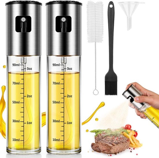 Olio per Frittura Spray 100 ml - Kit di Pulizia per Frittura, Flesso per Olio per Cucina, Spray per Insalata, Griglia, Frittura - Incluso Spazzola per Frittura, Spazzola per Trench (2 pezzi)
