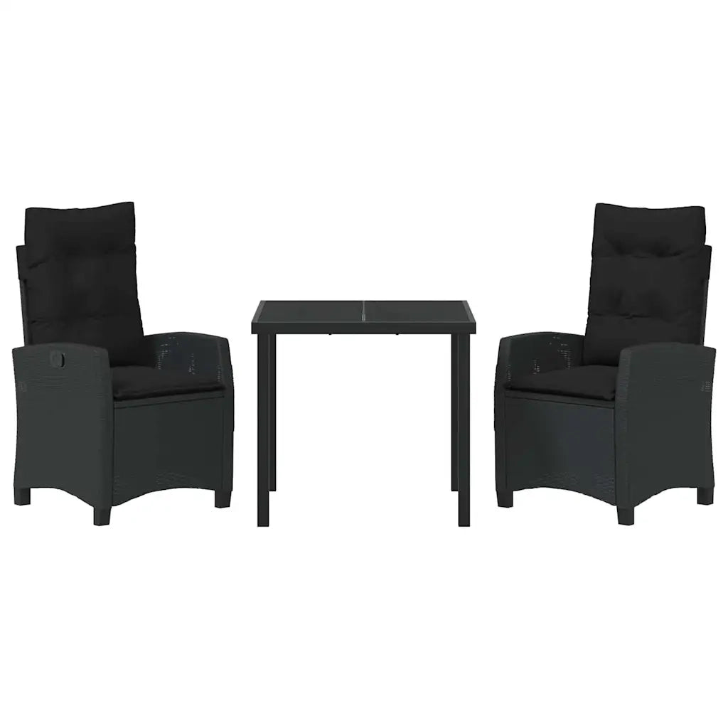 Set da Pranzo per Giardino con cuscino 3 pcs Nero polyrattan 3380372