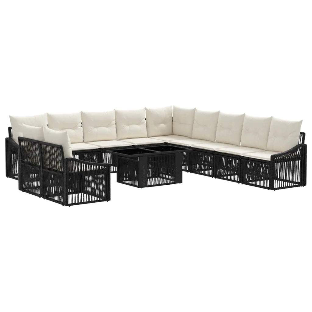 Set Divano da Giardino 12 pz Nero e Bianco Crema polyrattan 3437275