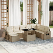 Set Divano da Giardino 9 pz con Cuscini Beige in Polyrattan