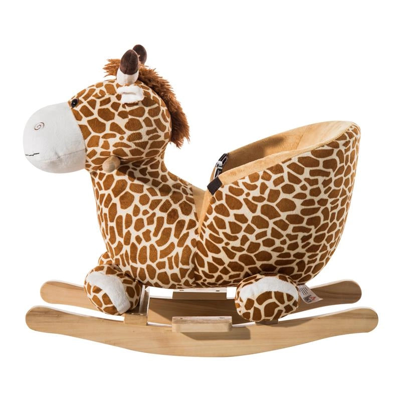 DONDOLO IN LEGNO GIRAFFA PER BAMBINI IN MORBIDO PELUCHE CON SUONI