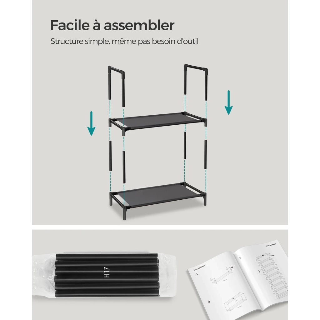 Scarpiera a 5 ripiani organizer per scarpe porta scarpe 28 x 45 x 89 cm struttura in metallo tessuto non tessuto per ingresso camera da letto corridoio nero 12_0005604