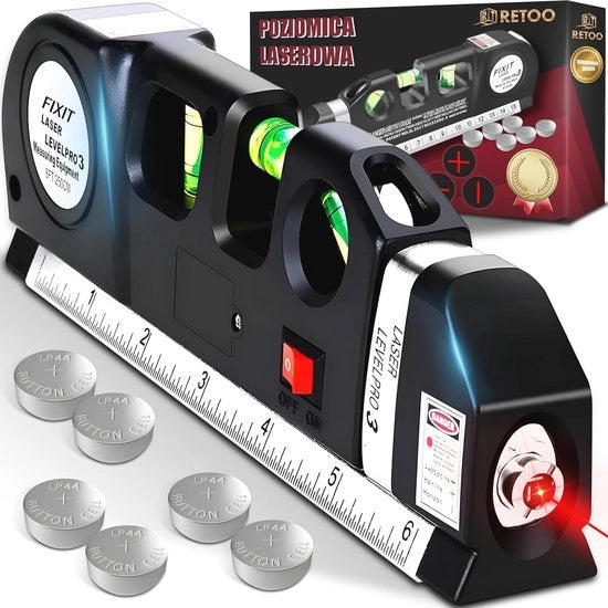 Livello Spirituale con Misuratore Rotante - 250 cm, Laser a Croce, 16 cm Rullo di Acciaio - Livello Laser Portatile - Livello a Corda - Nero