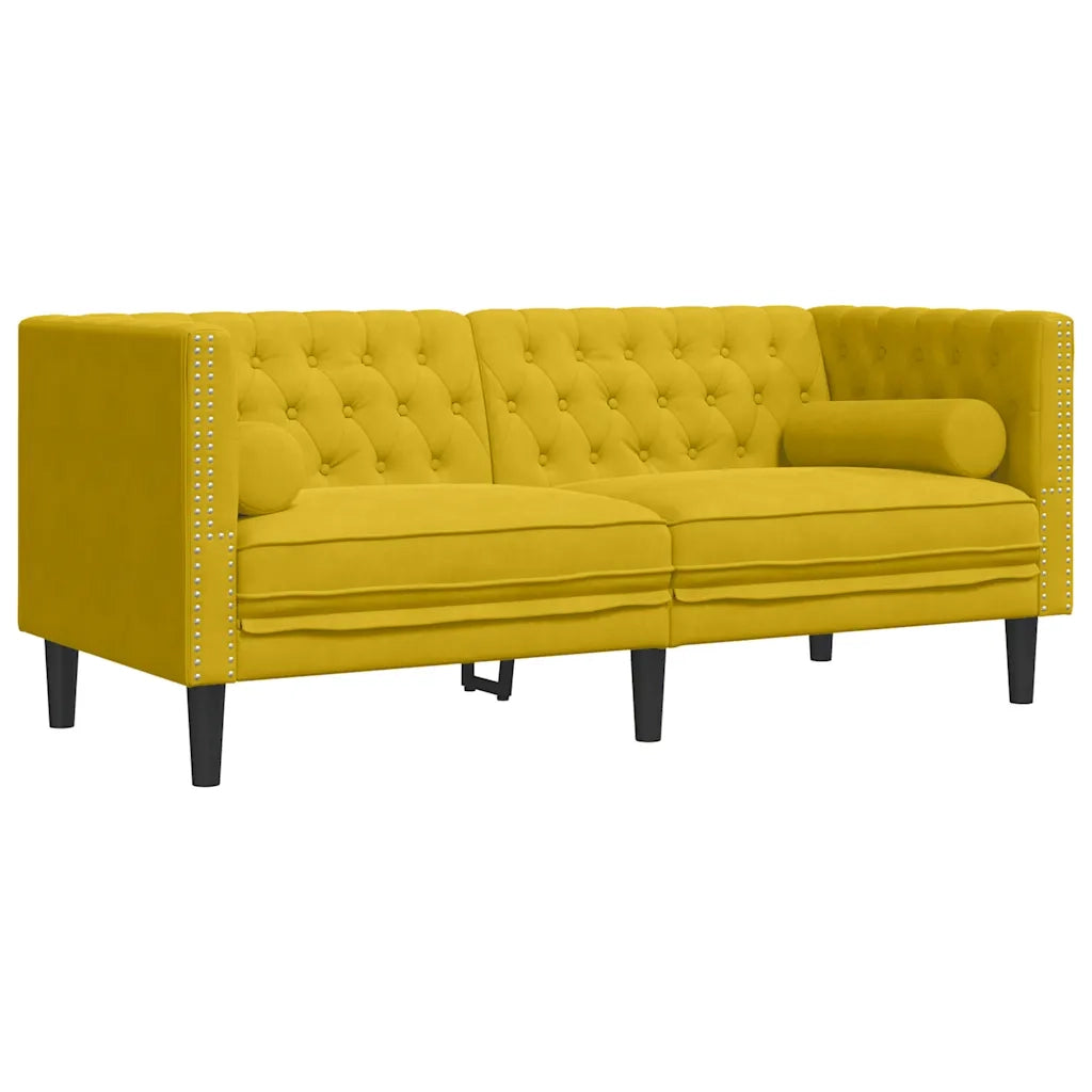 Divano Chesterfield con Rinforzi 2 Posti Giallo in Velluto 372689