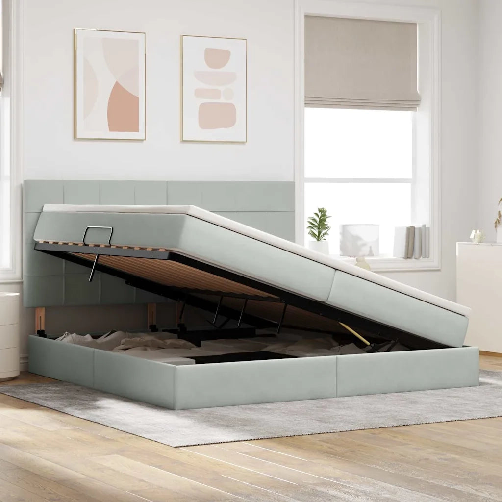 Letto con contenitore e materasso Grigio chiaro 200 x 200 cm 3372051