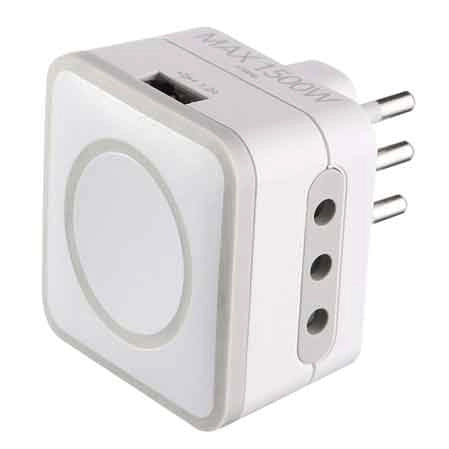 ADATTATORE TRIPLO CON PORTA USB 10A 2P+T - 2 prese 10A+T