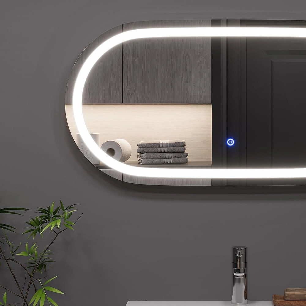 Specchio bagno Miral, Vetro, 80 x 40 cm con illuminazione frontale, adatto al montaggio a parete per ambienti umidi