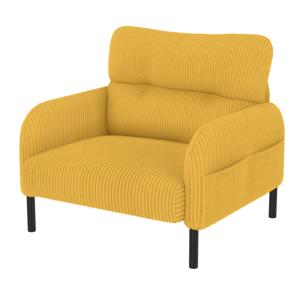 Set divano; poltrona e pouf con tasca laterale in corduroy giallo