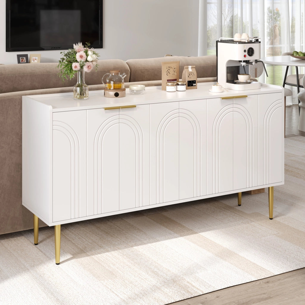 Credenza con 4 Ante e Ripiani Regolabili; Stile Lusso Moderno; in MDF; 140??38??75 cm; Bianco
