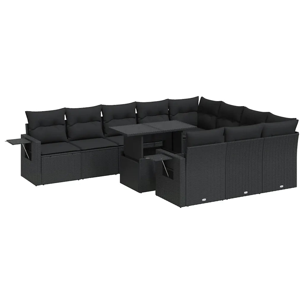 Set Divani da Giardino 11 pz con Cuscini in Polyrattan Nero 3326546
