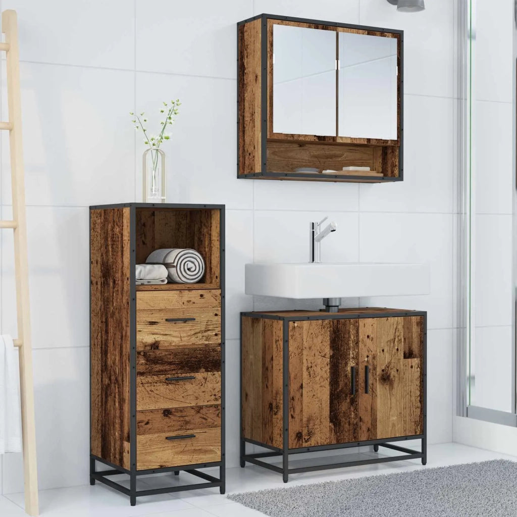 Set di mobili per il bagno con cassetto 3 pcs Legno vecchio 3402444