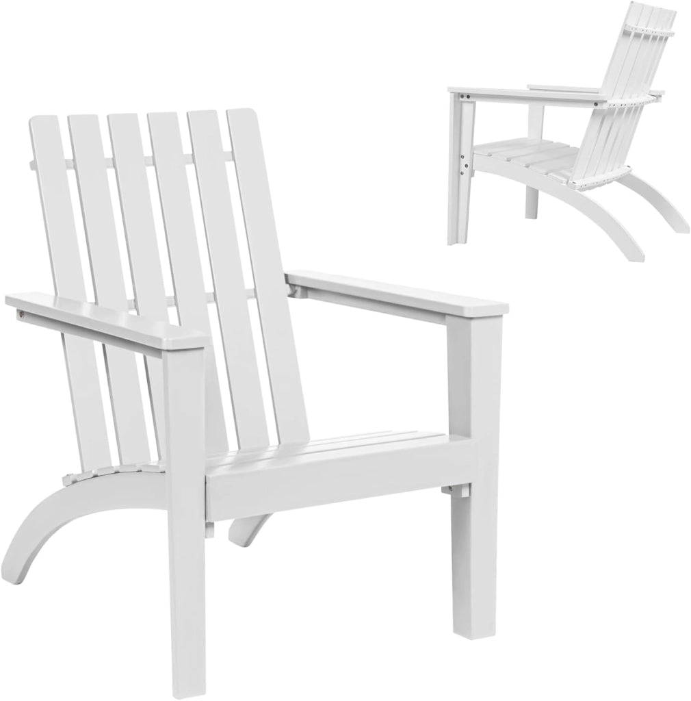 Adirondack - Sedia da giardino in legno di acacia, con schienale e braccioli, ergonomica, da giardino fino a 160 kg, per balcone, giardino, spiaggia (bianco)