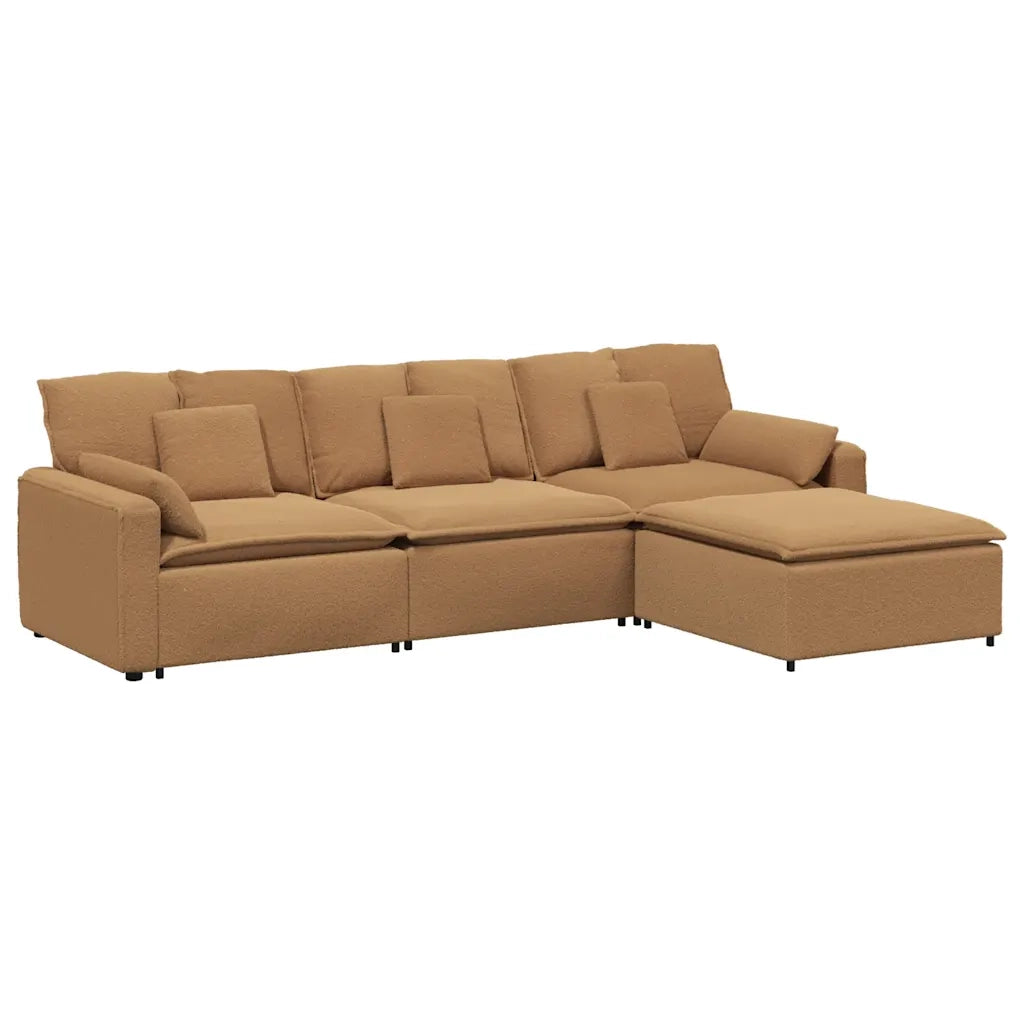 Divano Modulare con Poggiapiedi e Cuscini Beige