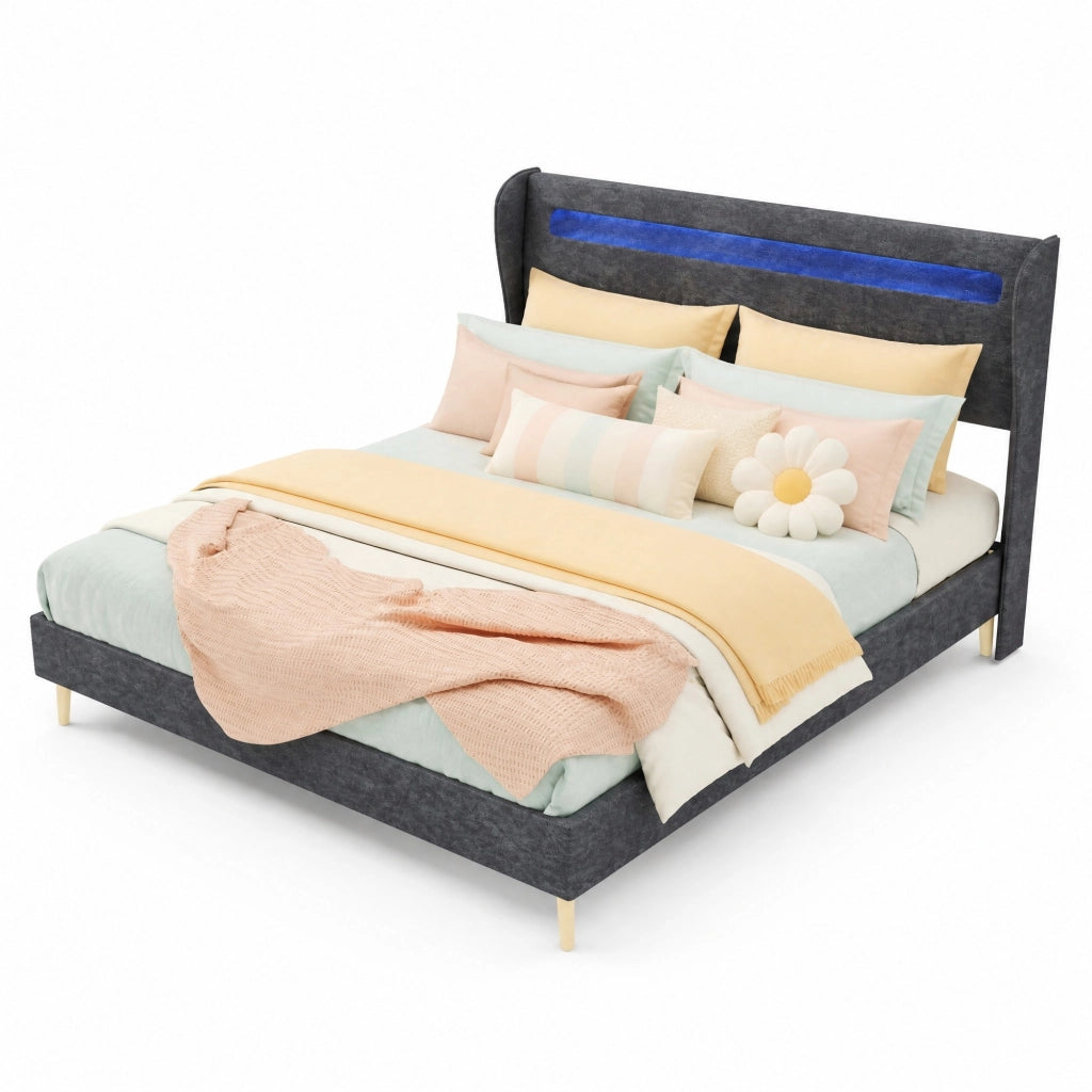 Letto imbottito 160x200 cm con testiera LED regolabile, grigio
