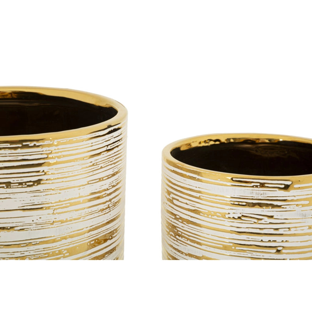 Set di 2 Vasi Decorativi VKH387, Oro, Ceramica, 23x23x24 cm