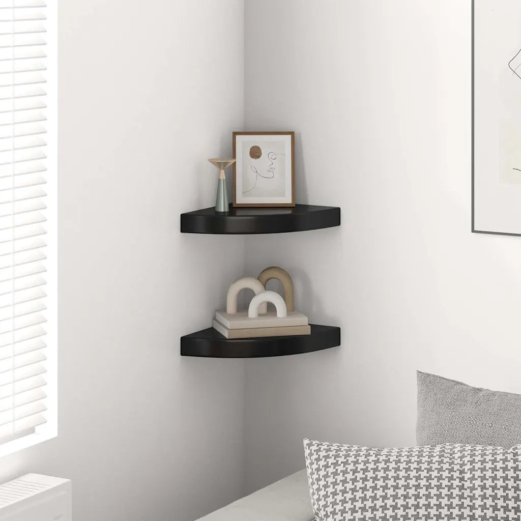 Scaffali Angolari a Parete 2 pz Nero Lucido 25x25x3,8 cm MDF 323890
