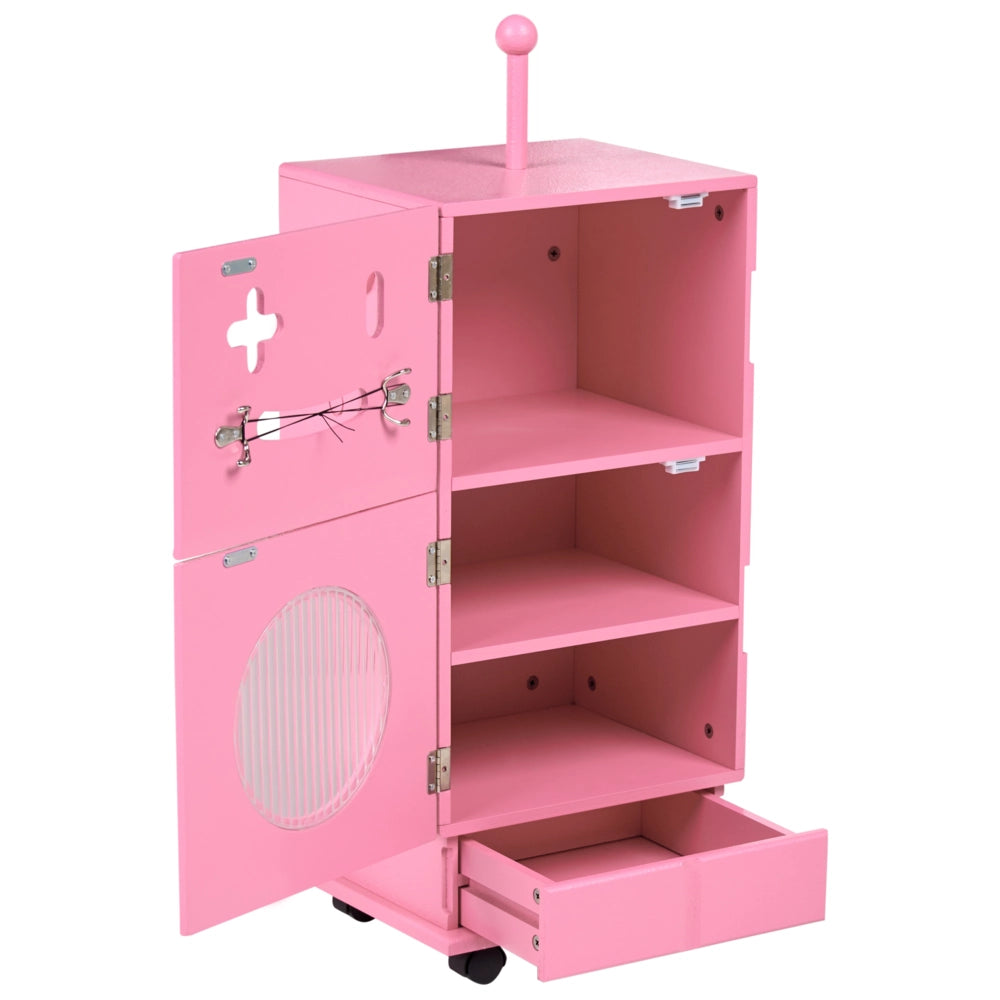 Mobile contenitore per bambini in MDF rosa con ruote 3 ripiani e 1 cassetto tema robot camera dei bambini