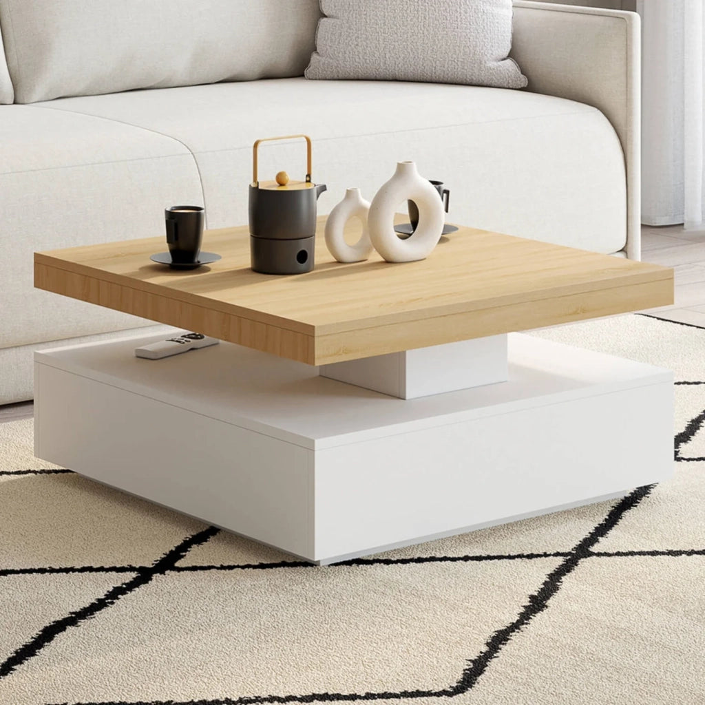 IDMarket - Tavolino quadrato girevole THEA 70 cm legno e bianco