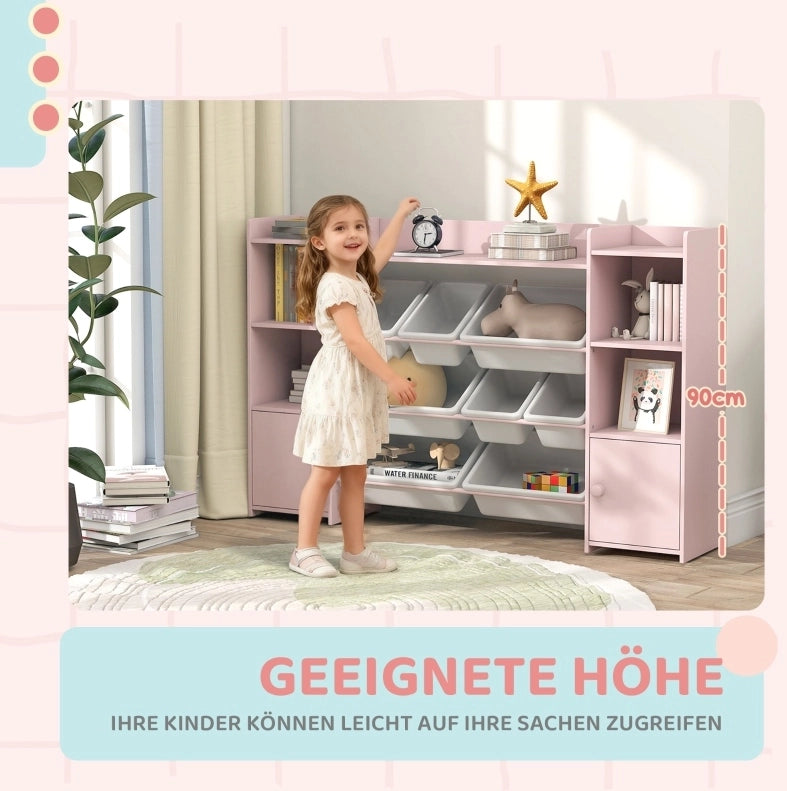 Libreria portagiochi per bambini rosa con 8 box estraibili