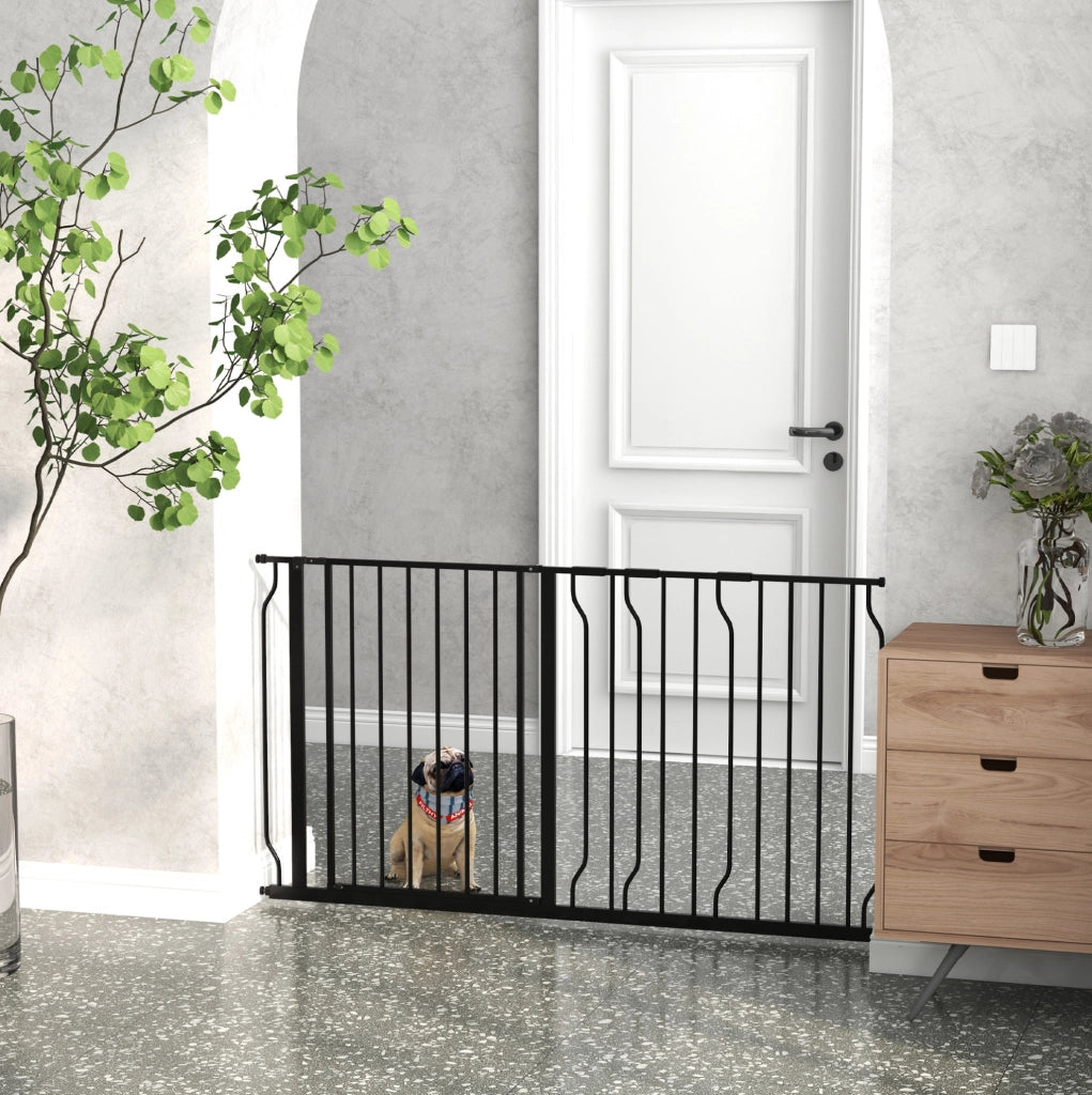 Cancelletto di sicurezza per cani 145x76 cm con doppia chiusura; apertura a due vie; acciaio nero