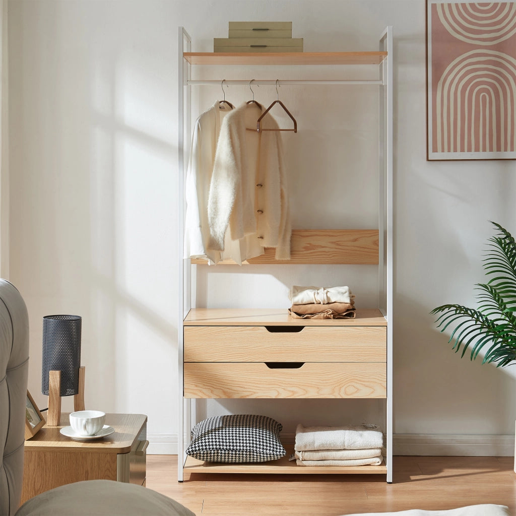 Organizzatore Guardaroba Larem Mobile Porta Abiti con Cassetti - Bianco / Effetto Rovere [en.casa]