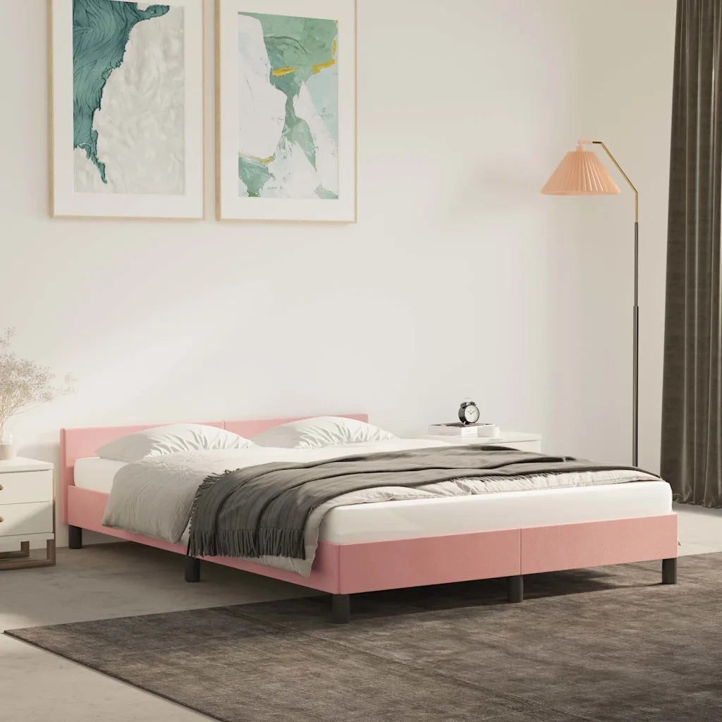 Giroletto con Testiera-Letto con Testiera senza Materasso Rosa 140x190 cm Velluto