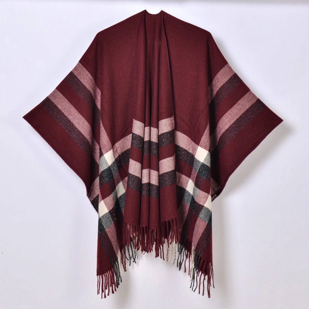Nuovo scialle diviso con nappe, sciarpa semplice a quadri jacquard da donna