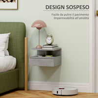 Set 2 Comodini Sospesi per Camera da Letto 35x32x22,5 cm con Cassetto in Legno Grigio