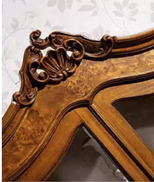 Cristalliera in legno di radica 3 porte 1 cassetto impero finitura bassano l.122 p.56 h.227 - Mobili 2G