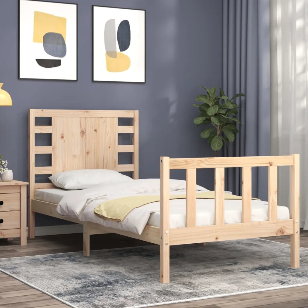 Giroletto con Testiera Single-Struttura Letto in Legno Massello 706541
