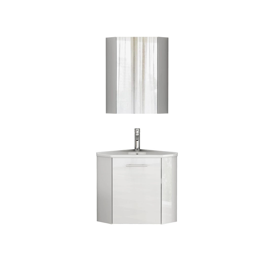 Set angolare bagno con lavabo e armadietto specchio ¨C Minimal ¨C Bianco salvaspazio