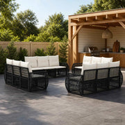 Set Divano da Giardino 12 pz Nero e Bianco Crema polyrattan 3435367
