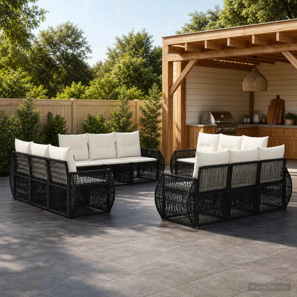 Set Divano da Giardino 12 pz Nero e Bianco Crema polyrattan 3435367