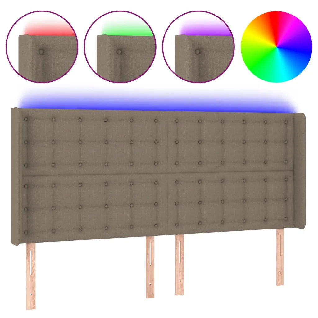 Testiera a LED Tortora 163x16x118/128 cm in Tessuto