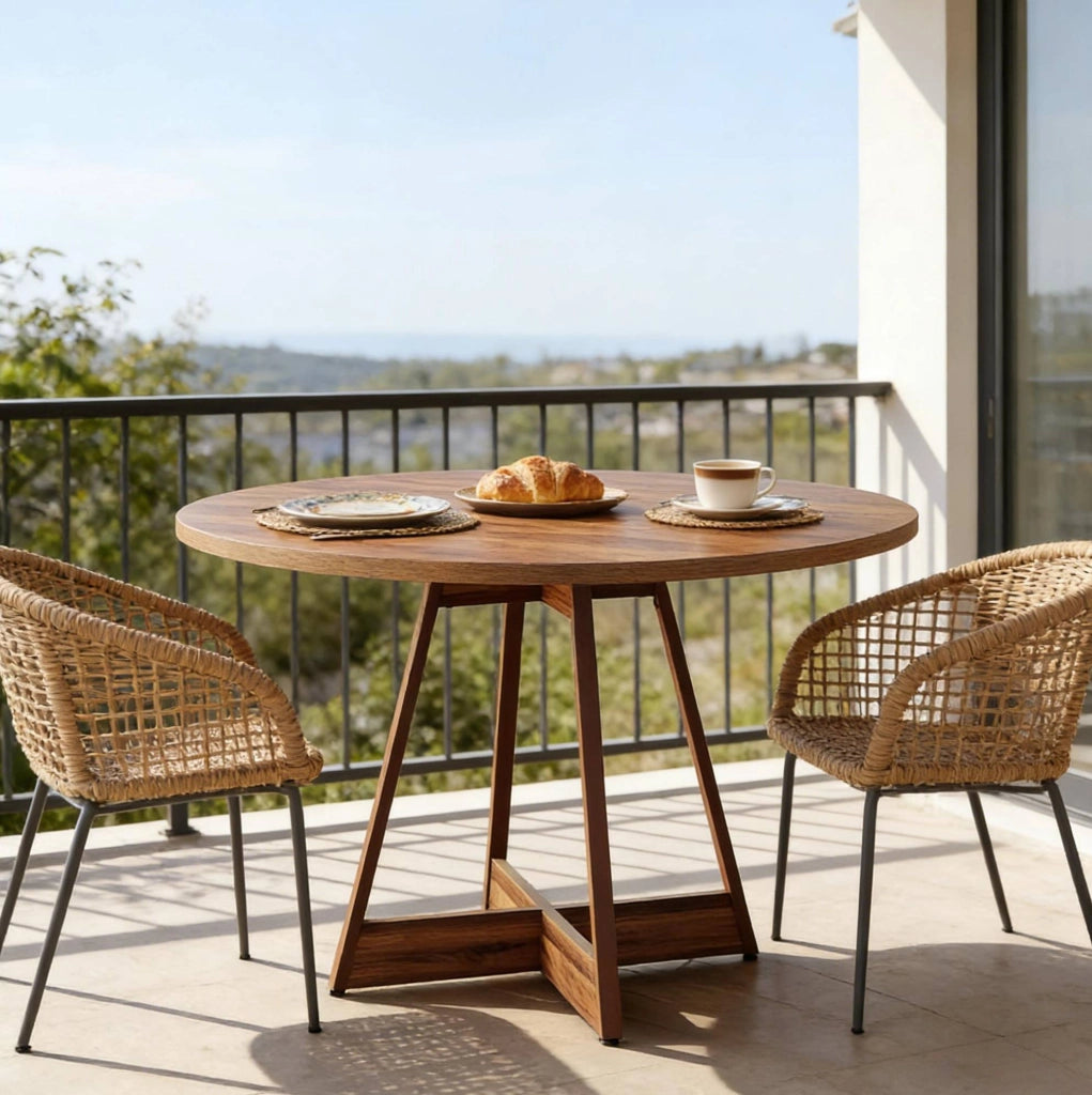 Tavolo da pranzo rotondo 100 cm in MDF marrone, per 2-4 persone, stile country